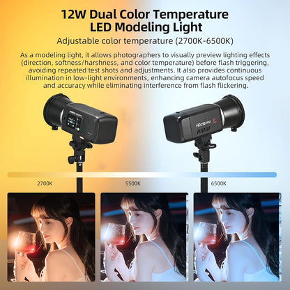 JINBEI Strobe Light Kit for Photograph， 220Ws Studio Strobe Light,65cm Bowens Mount Deep Parabolic Softbox with Stand for Outdoor Photography