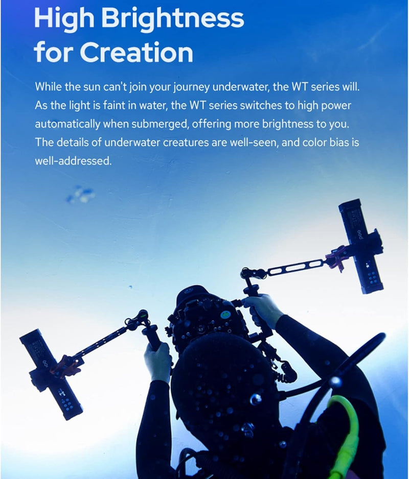 Godox WT60R 64CM RGB Dive Light Stick Waterproof Light Wand, 40m IP68 LED Video Light 37 FX Light Effects CCT 1800K-10000K TLCI≥96 CRI≥96 Bluetooth Control for Underwater Photography Videography