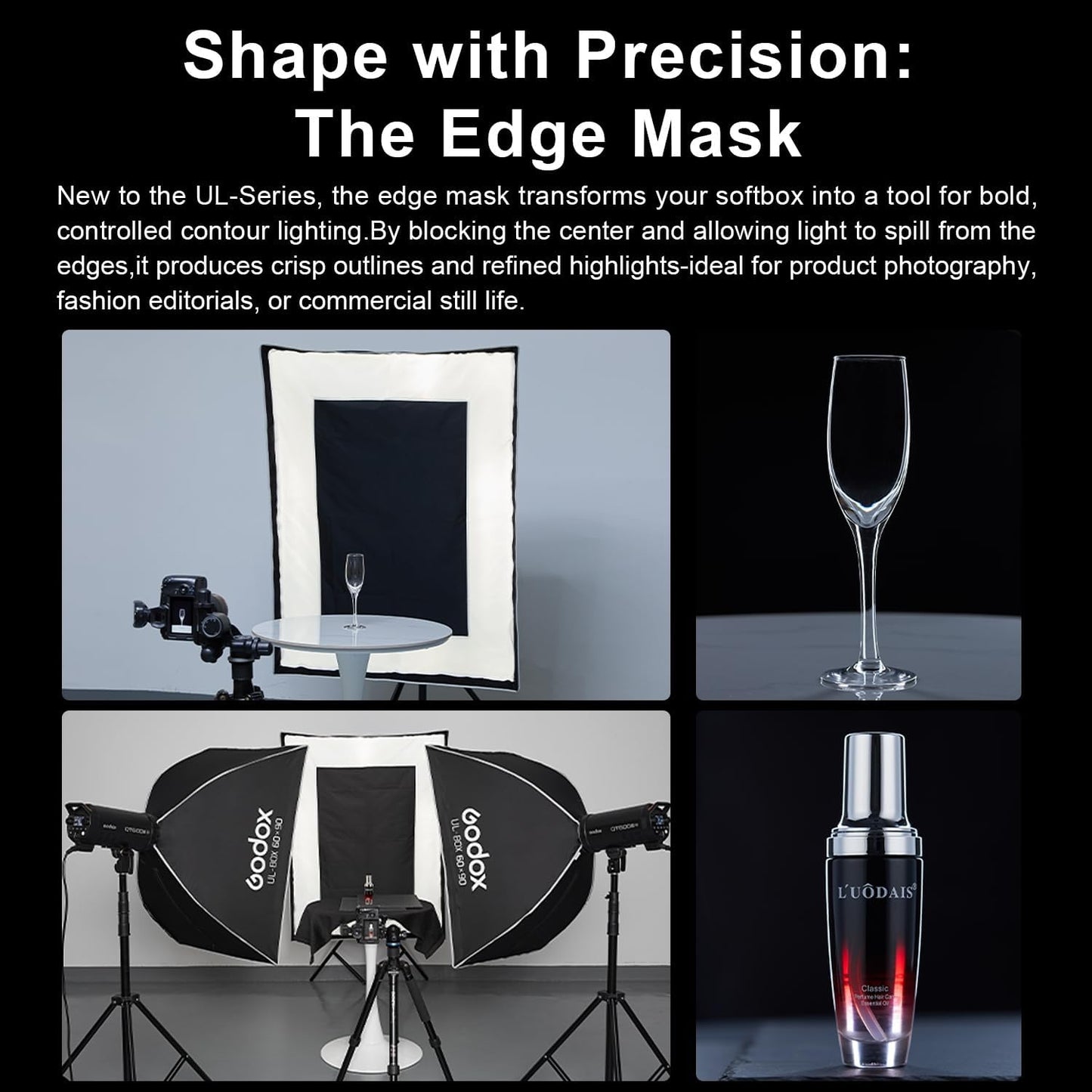 Godox UL-Series Quick Release Umbrella Softbox - 5 Shapes Edge Mask & Bowens Mount for Portraits/Product/Live Streaming, BOX 60x60cm