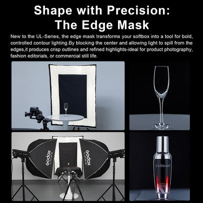 Godox UL-Series Quick Release Umbrella Softbox - 5 Shapes Edge Mask & Bowens Mount for Portraits/Product/Live Streaming, BOX 60x60cm