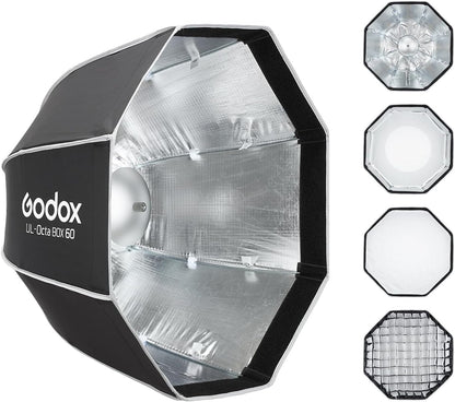 Godox UL-Series Quick Release Umbrella Softbox - 5 Shapes Edge Mask & Bowens Mount for Portraits/Product/Live Streaming, Octa 60cm