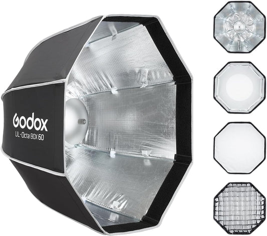 Godox UL-Series Quick Release Umbrella Softbox - 5 Shapes Edge Mask & Bowens Mount for Portraits/Product/Live Streaming, Octa 60cm