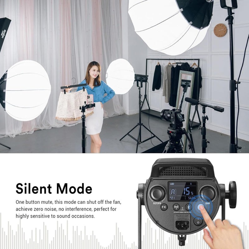 Godox SL200III Daylight LED Video Light, 200W 95600Lux @1M CRI 96+TLCI 97+ Bowens Mount LED Continuous Light, Professional Studio Light with 8 FX Effects&Silent Mode&RC-A6 Remote