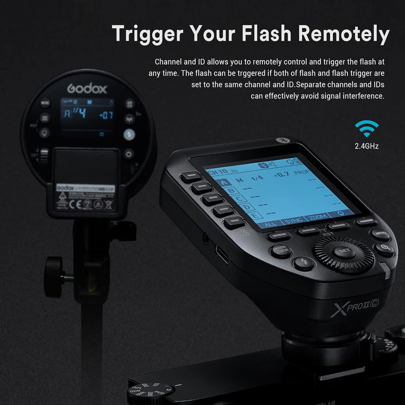 Godox XProII-F XProIIF TTL Wireless Flash Trigger for Fuji Cameras, 2.4G Wireless Flash Transmitter HSS 1/8000S, Bluetooth Connection, TCM Transform Function, New Hotshoe Locking, Large LCD Display