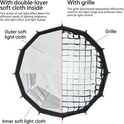 JINBEI 65cm Bowens Mount Deep Parabolic Softbox - High-Efficiency Studio Lighting Softbox for LED Video Lights, Photography & Live Streaming