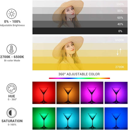 Godox TL60 Tube Light, Full Color RGB LED Video Light, 2700K-6500K Rechargeable Dimmable LED Light Stick, CRI 96+, TLCI 98+ with Built-in 2600mAh Battery and APP DMX Control