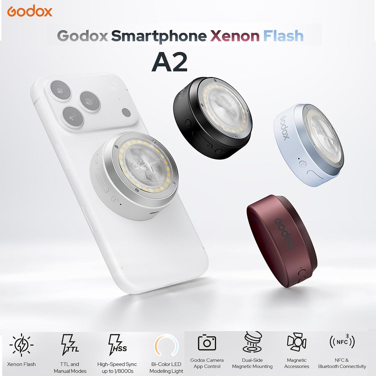Godox A2 Smartphone Xenon Flash for iPhone (MagSafe Magnetic TTL & 1/8000s HSS)