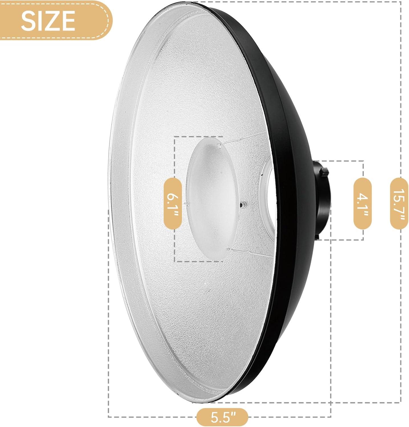 JINBEI 15.7"/40cm Aluminum Standard Reflector Beauty Dish with White Diffuser & Honeycomb, Bowens Mount Studio Strobe Flash Light