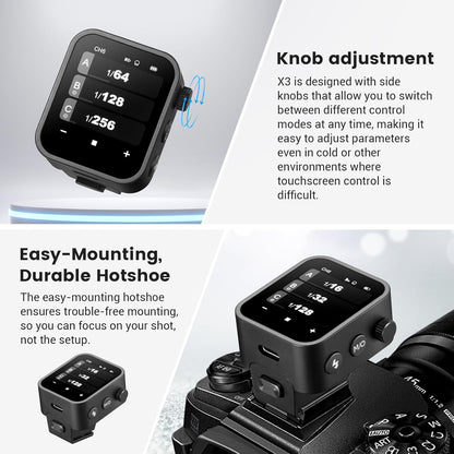Godox X3-O Touchscreen TTL Wireless Flash Trigger for Olympus/Panasonic Camera, 1/8000s HSS TTL TCM Function, Built-in Battery USB-C Charge Flash Transmitter Compatible with Olympus E-P3 E-PL5 E-M1