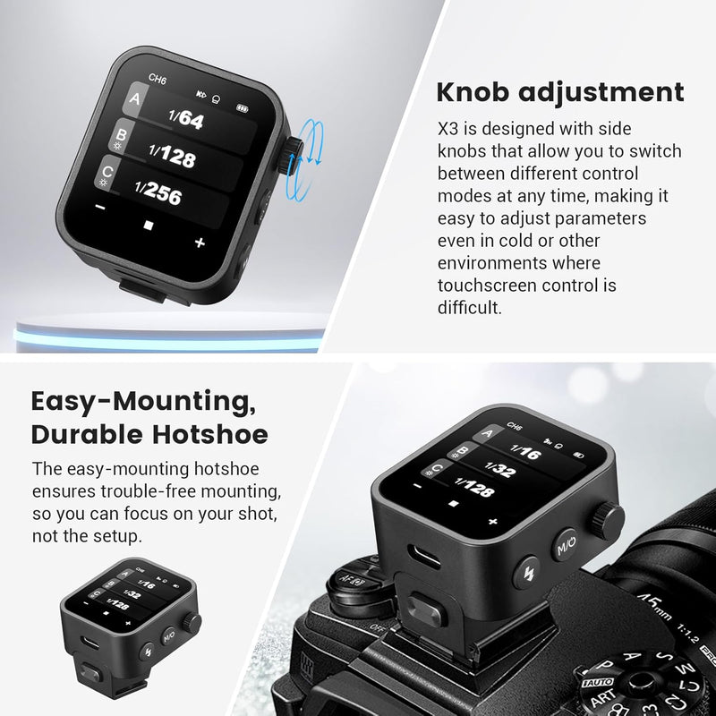 Godox X3-O Touchscreen TTL Wireless Flash Trigger for Olympus/Panasonic Camera, 1/8000s HSS TTL TCM Function, Built-in Battery USB-C Charge Flash Transmitter Compatible with Olympus E-P3 E-PL5 E-M1
