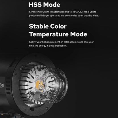 GODOX QT400IIIM 400W High Speed Studio Flash Light GN65 1/8000s HSS 0.01-0.9S Quick Recycling Time Built-in 2.4G Wireless X System with 40W Modeling Light Bowens Mount for Wedding Portrait Photography