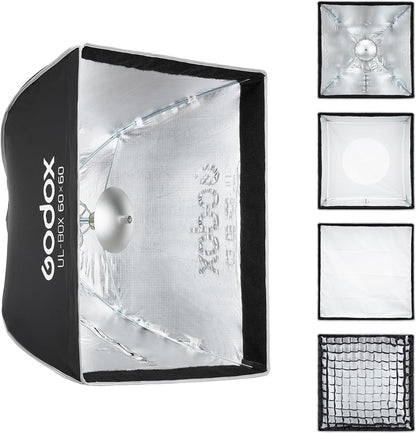 Godox UL-Series Quick Release Umbrella Softbox - 5 Shapes Edge Mask & Bowens Mount for Portraits/Product/Live Streaming, BOX 60x60cm