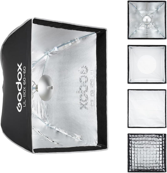 Godox UL-Series Quick Release Umbrella Softbox - 5 Shapes Edge Mask & Bowens Mount for Portraits/Product/Live Streaming, BOX 60x60cm
