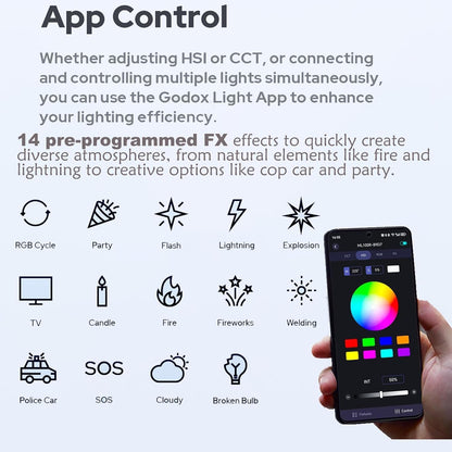 Godox ML100R RGB LED Video Light 110W CCT 1800K-10000K,App Control for Portraits Photography Lighting,YouTube/TikTok Video Recording,Filming,Live Streaming,Studio Lighting Production
