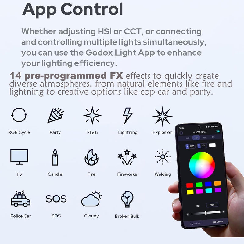 Godox ML100R RGB LED Video Light 110W CCT 1800K-10000K,App Control for Portraits Photography Lighting,YouTube/TikTok Video Recording,Filming,Live Streaming,Studio Lighting Production