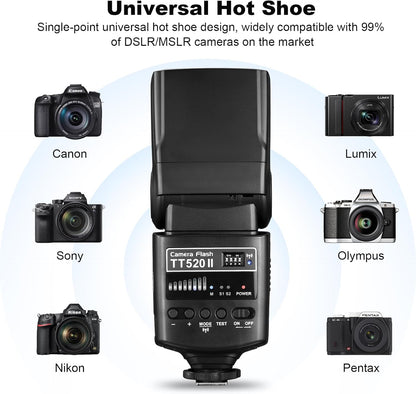 GODOX TT520 II Universal On-Camera Flash Speedlite with AT-16 Wireless Trigger Transmitter GN33 S1/S2 Modes Compatible for Canon Nikon Pentax Olympus Fujifilm Panasonic DSLR Cameras with Hot Shoe