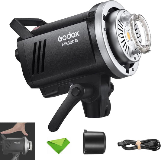 Godox MS300V 300W Studio Flash 5800±200K 0.1~1.8S Recycle Time with LED Modeling Lamp LED Light Strobe Flash Monolight for Studio, Portrait, Commerce Photography, etc (MS300 Upgraded Version)