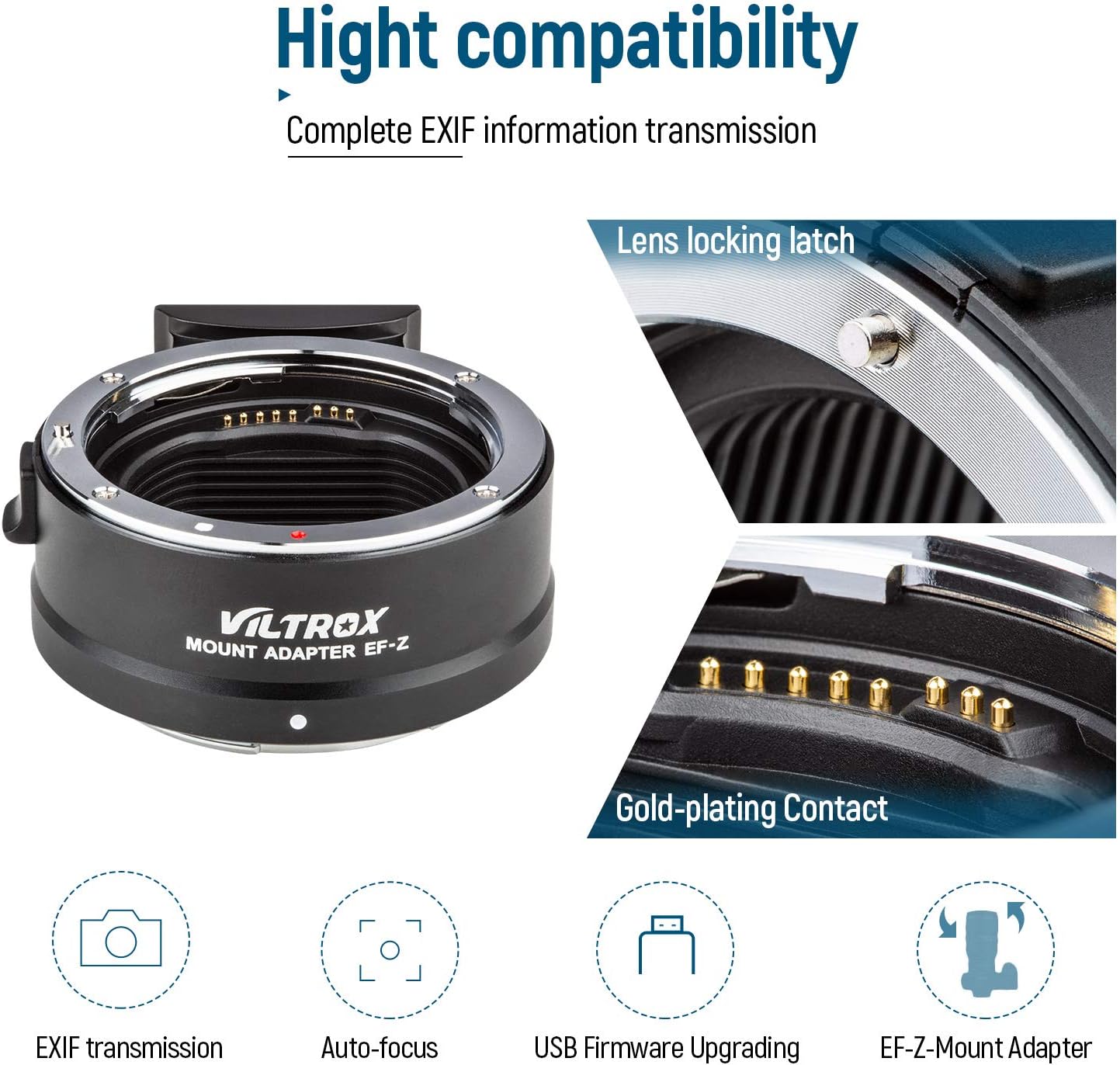 VILTROX EF-Z Lens Mount Adapter Ring Converter Auto Focus Compatible with Canon EF/EF-S Lenses to Nikon Z Mount Z6/Z7/Z50
