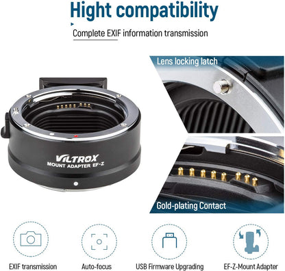 VILTROX EF-Z Lens Mount Adapter Ring Converter Auto Focus Compatible with Canon EF/EF-S Lenses to Nikon Z Mount Z6/Z7/Z50