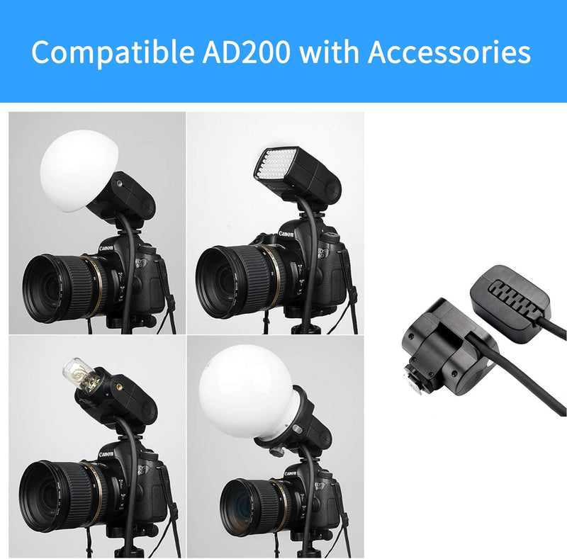 Godox EC200 Extension Flash Head 200W for Godox AD200/ AD200Pro Pocket Flash, 2M Extend Power Cable, Works with AD200/ AD200Pro Bare Bulbs Head and Speedlite Head