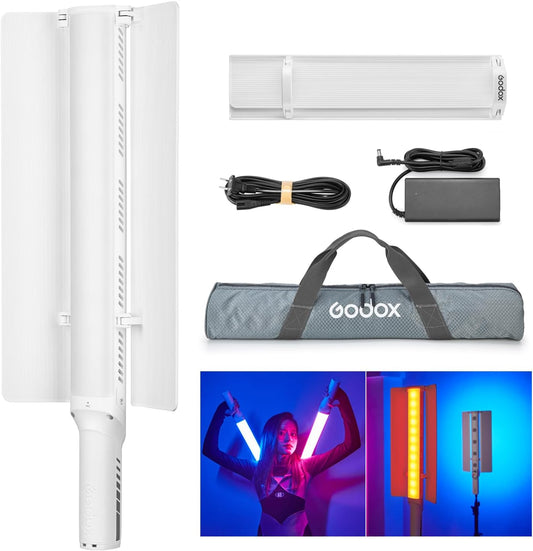 GODOX LC1000R Handheld RGB Tube Light, 2500K-8500K RGB Stick Light with Barndoor&Soft Diffuseur, 65W / 100W (P Model) 360°Full Color CRI 96+ 15 FX Effects LED Light Wand with Godox APP Control