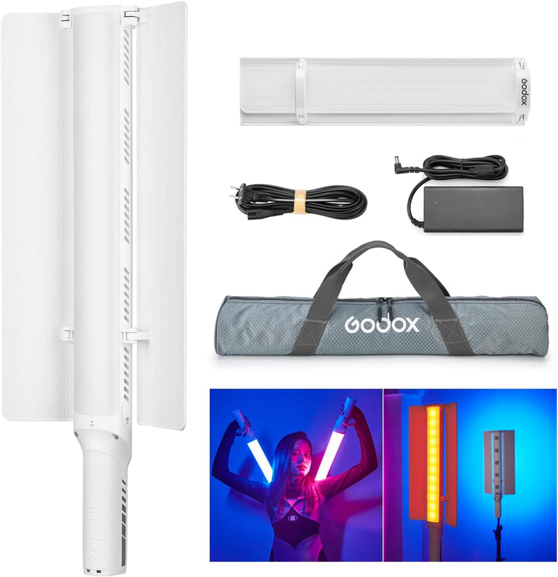 GODOX LC1000R Handheld RGB Tube Light, 2500K-8500K RGB Stick Light with Barndoor&Soft Diffuseur, 65W / 100W (P Model) 360°Full Color CRI 96+ 15 FX Effects LED Light Wand with Godox APP Control