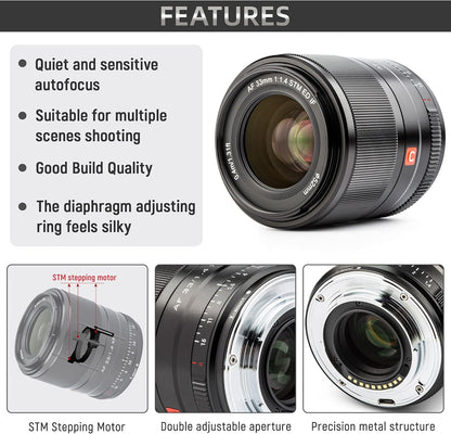 VILTROX 33mm F1.4 fujifilm X Mount f/1.4 XF AF Auto Focus Lens for Fujifilm Fuji X-Mount Camera X-T3 X-T2 X-H1 X20 X-T30 X-T20