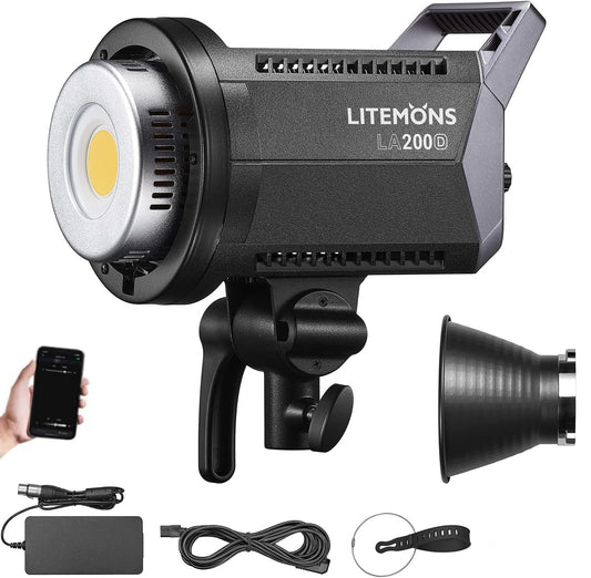 Godox LA200D LED Video Light, 200W 101000LUX@1M Daylight Studio Light, 5600K Bowens Mount LED Continuous Light, CRI 96+ 8 FX Effect 0-100% Dimming APP Control Photography LED Light