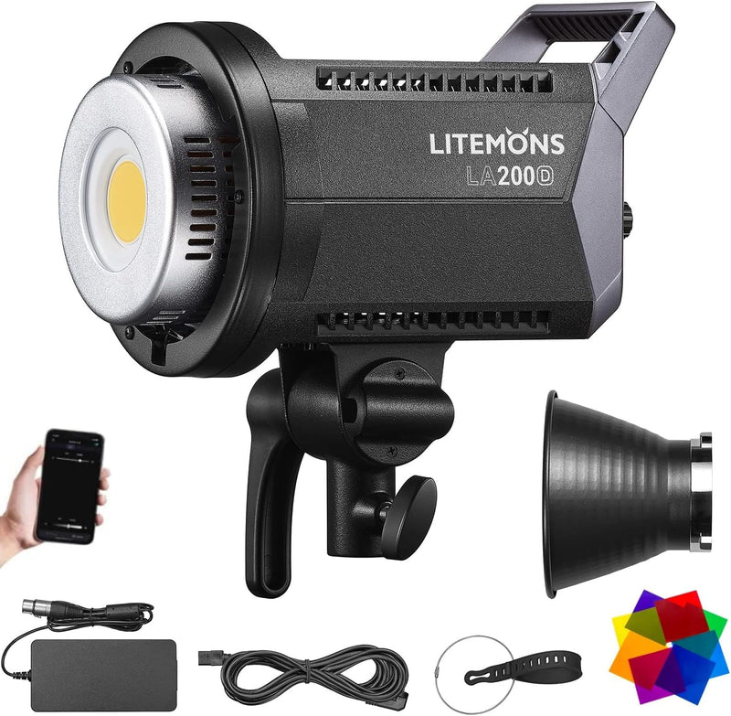 Godox LA200D LED Video Light, 200W 101000LUX@1M Daylight Studio Light, 5600K Bowens Mount LED Continuous Light, CRI 96+ 8 FX Effect 0-100% Dimming APP Control Photography LED Light