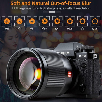 VILTROX 85mm f1.8 Mark II for Fuji x Mount 85mm ii Lens AF Auto Lens Portrait Fixed Focus Lens for Fujifilm Fuji X Mount Camera X-T3 X-T2 X-T30 X-T20 X-T10 X-T100 X-PRO2