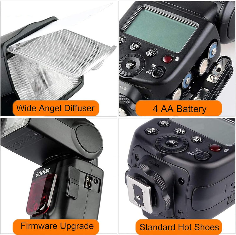 Godox TT600 2.4G Wireless Flash Speedlite Master/Slave Flash with Built-in Trigger System Compatible for Canon Nikon Pentax Olympus Fujifilm Panasonic (TT600)