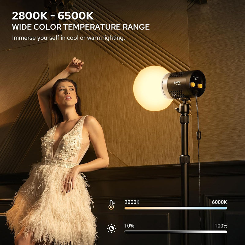 Godox ML30Bi Handheld Bi-Color LED Video Light, Portable Studio LED Continuous Light 2800K-6500K, 41000 lumens CRI 96+ TLCI 97+, 21 FX Effects, APP Control, Silent Mode, Compatible with Godox Mount