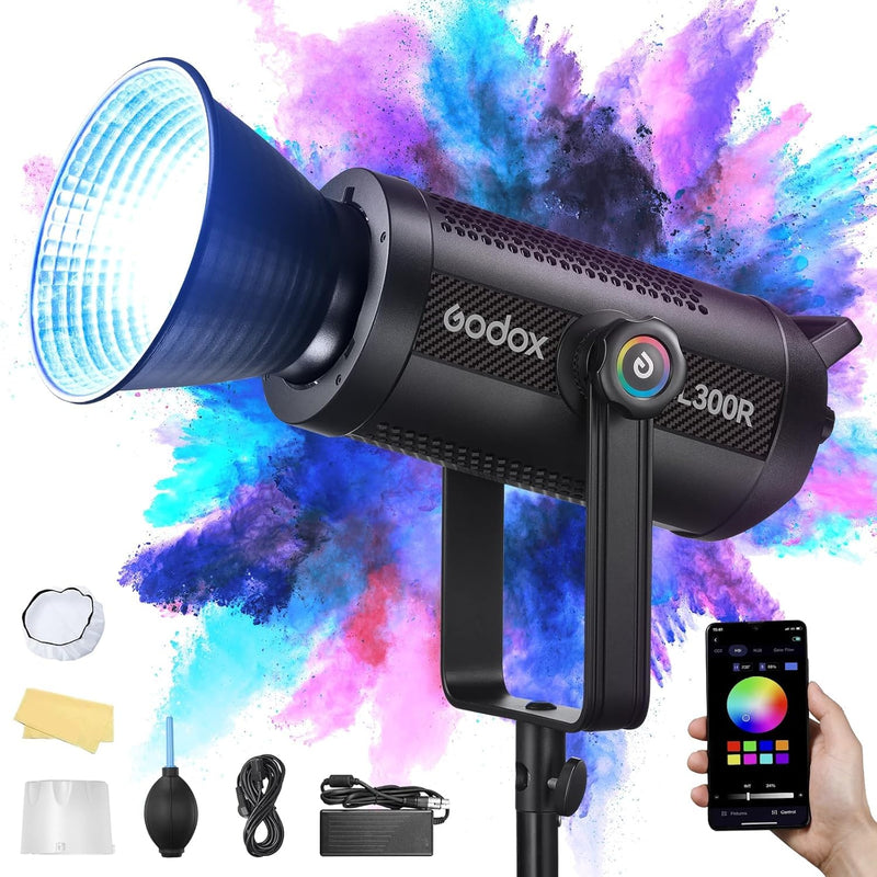 Godox SL150R 165W RGB LED Video Light 5600K@1m CRI≥96,TLCI≥96 14 FX Bowens Mount Silent Continuous Output Lighting APP/2.4G Control 360° Full 60 Gels for Video Recording Photography