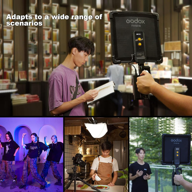 Godox FH50R Ultra-Thin Flexible LED Soft Light Panel, 2500~10000K CRI97+, APP Control, Handheld RGB Video light with AD-E2 Flash Holder Metal Bracket, Carry Bag for YouTube Studio Photography Shooting