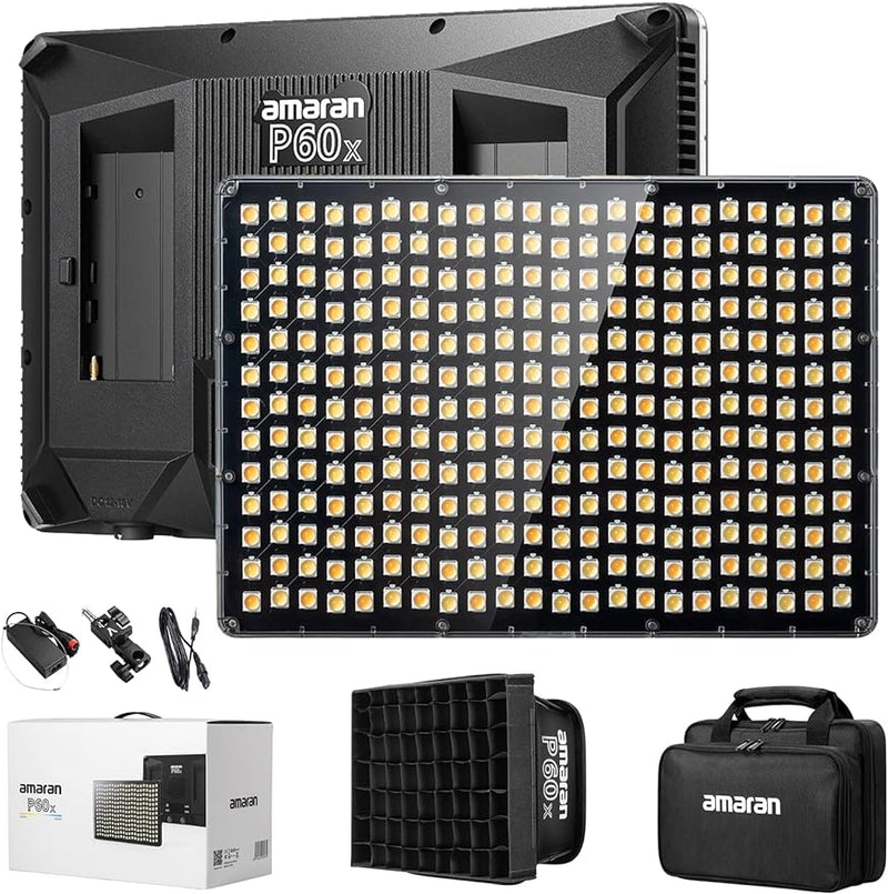 Aputure Amaran P60X Video Panel Light,Color Temperature 3200K-6500K,60w CRI95+/TLCI 97+,5070lux@1m,with Softbox,Support App