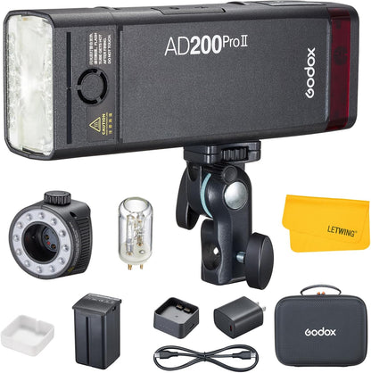 GODOX AD200 Pro II AD200Pro II Strobe Flash, TTL 200W Pocket Flash HSS 1/8000s, One-Tap Wireless Sync, Enhanced Color Screen, Photography Lighting for Canon, Sony, Nikon, Fuji, Olympus, Panasonic