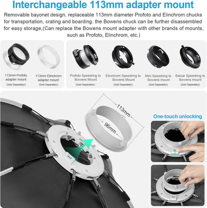 FOMITO 47.2"/120cm Octagonal Softbox, Quick Release Bowens Mount Softbox with Honeycomb Grid, Light Diffusers, Bag for Godox SL-60W SL60IID SL150R SL300R