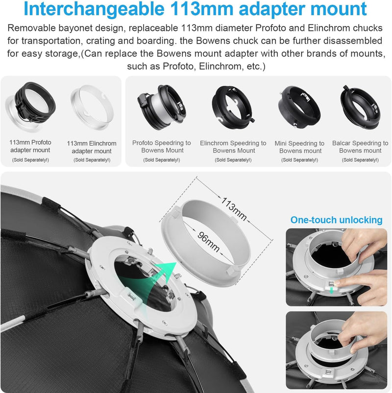 FOMITO 47.2"/120cm Octagonal Softbox, Quick Release Bowens Mount Softbox with Honeycomb Grid, Light Diffusers, Bag for Godox SL-60W SL60IID SL150R SL300R