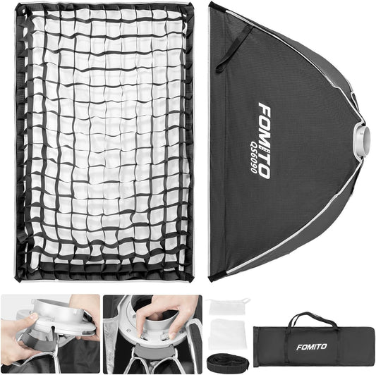 FOMITO- QS6090/QS30120/QS35160 11.8" x 47.2" Quick Release Strip Softbox 30x120cm Rectangular Bowens Mount Light Box with Beam Grid for Aputure Godox SmallRing Neewer YongNuo LED Monolight Studio Strobe Lighting-F0152/F0153/F0154