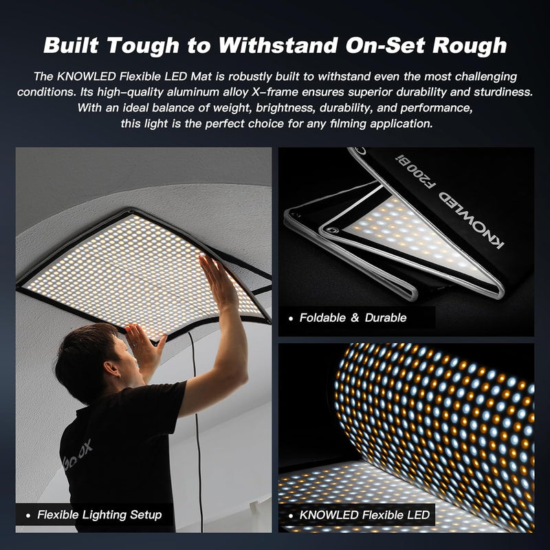 Godox Knowled F600Bi BI-Color Led Video Light Panel with Honeycomb Grid, Foldable Waterproof Flexible LED Mat DMX/CRMX/2.4G/APP Control for Film, Broadcast, Video Production & Photography (4 x 4')
