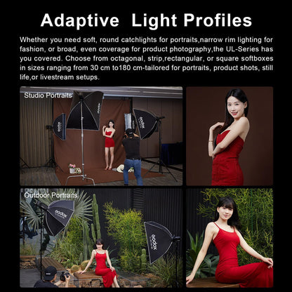 Godox UL-Series Quick Release Umbrella Softbox - 5 Shapes Edge Mask & Bowens Mount for Portraits/Product/Live Streaming, Octa 90cm