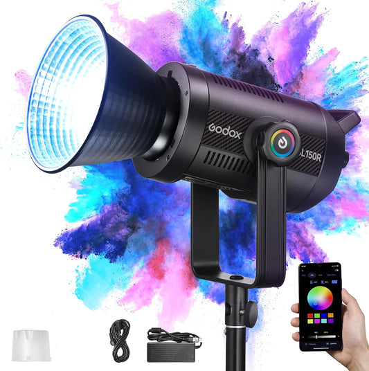 Godox SL150R 165W RGB LED Video Light 5600K@1m CRI≥96,TLCI≥96 14 FX Bowens Mount Silent Continuous Output Lighting APP/2.4G Control 360° Full 60 Gels for Video Recording Photography