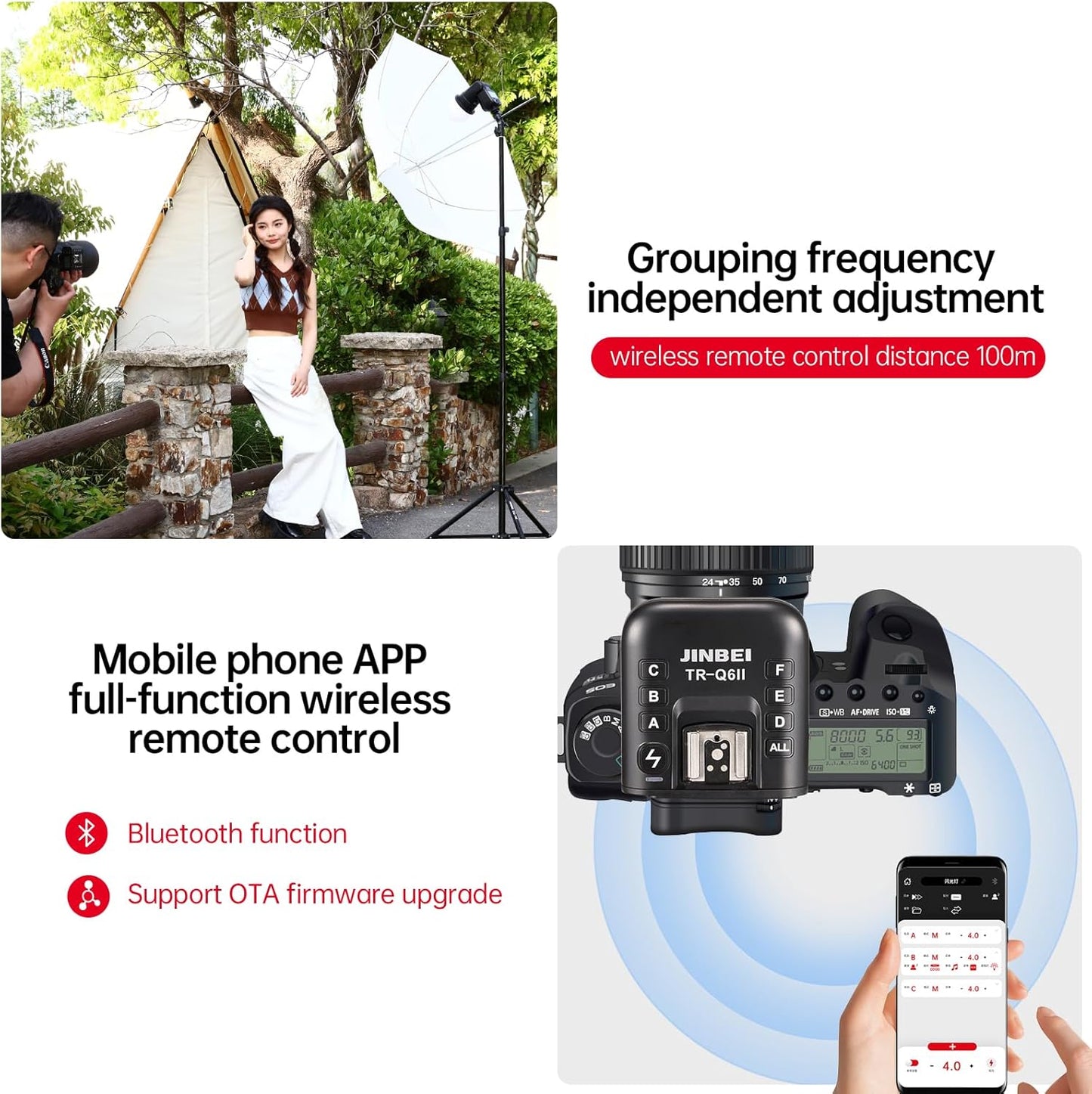 JINBEI TR-Q6II 2.4G Wireless Flash Trigger, Universal Hot Shoe for C/N/F/O/P