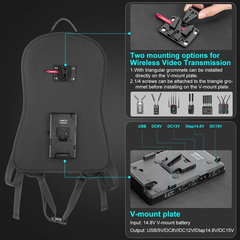FOMITO Camera Harness Vest with V-mount Plate Power Supply System for BP Battery Wireless Video Transmission Photography