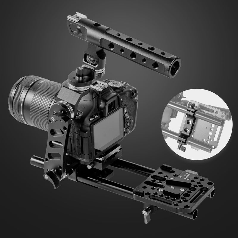 Fomito PJ-03 Pipe Clamp for V-Mount Quick Release Plate, Slide Rail with 1/4" and 3/8" Screw Holes (Fit to Tube Size Max 15mm / 0.59inch)