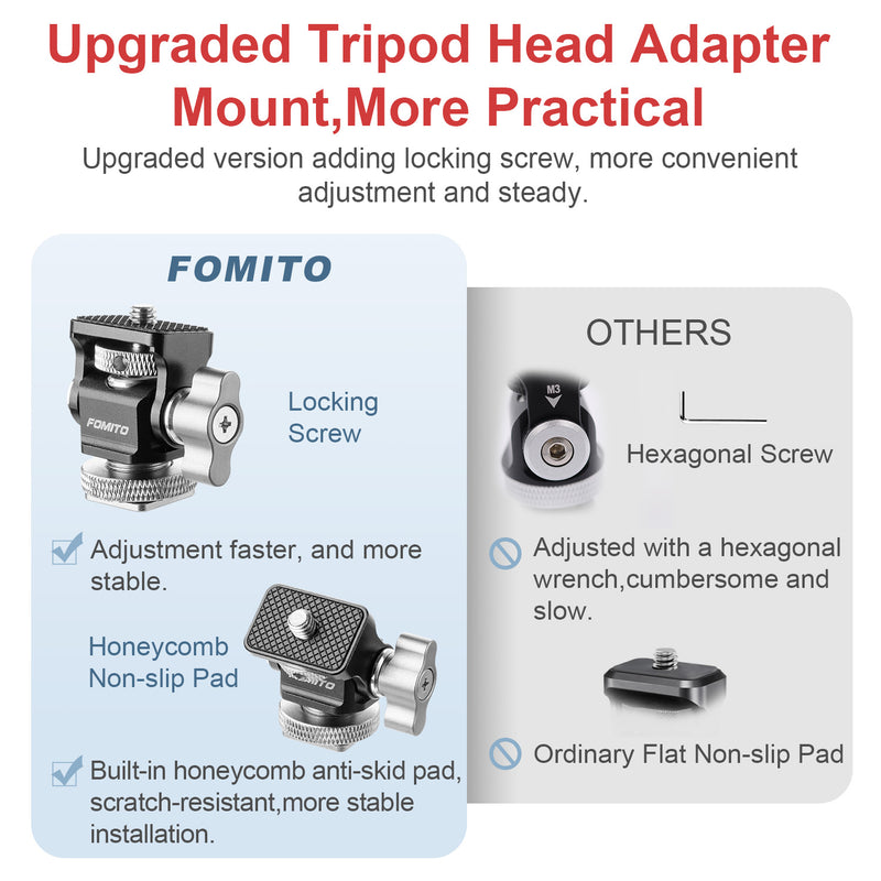 Fomito Camera Monitor Holder Mount Arm Hot Shoe Adapter for Field Monitor, Smartphone, LED Video Light, Microphone（New Upgrade Model）