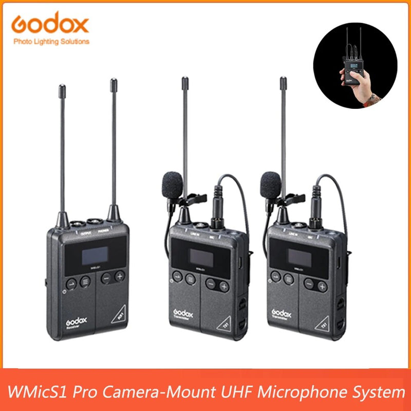 Godox WMicS1 Pro  TX/RX/Kit1/kit2 Camera-Mount UHF Wireless Microfone System(514 to 596 MHz) for DSLR Camera Camcorder