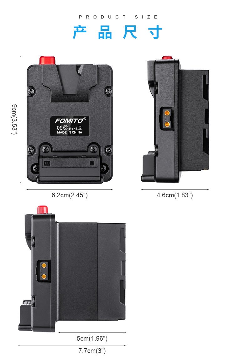 Fomito NP-F Dummy Battery to V-Lock V Mount Plate for Sony F970 F750 F550 Battery to Camera Monitor Neewer F100 FEELWORLD FW568 F5 T7, LED Video Light CN160 CN216 YN300 II YN-600 W260