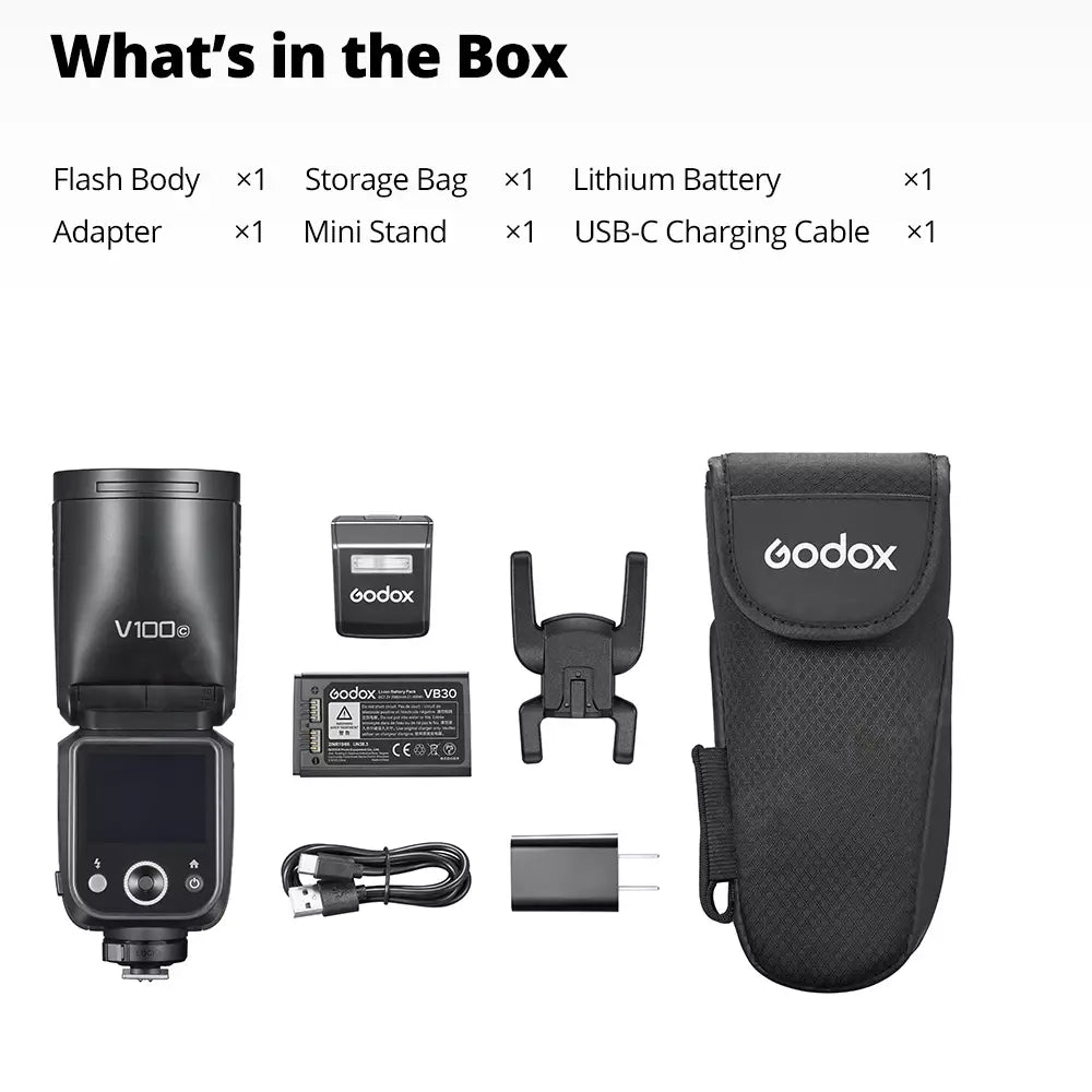 Godox V100C V100S V100N V100F V100O 100Ws TTL Round Head Camera Flash TouchScreen Speedlite for C/N/S/F/O
