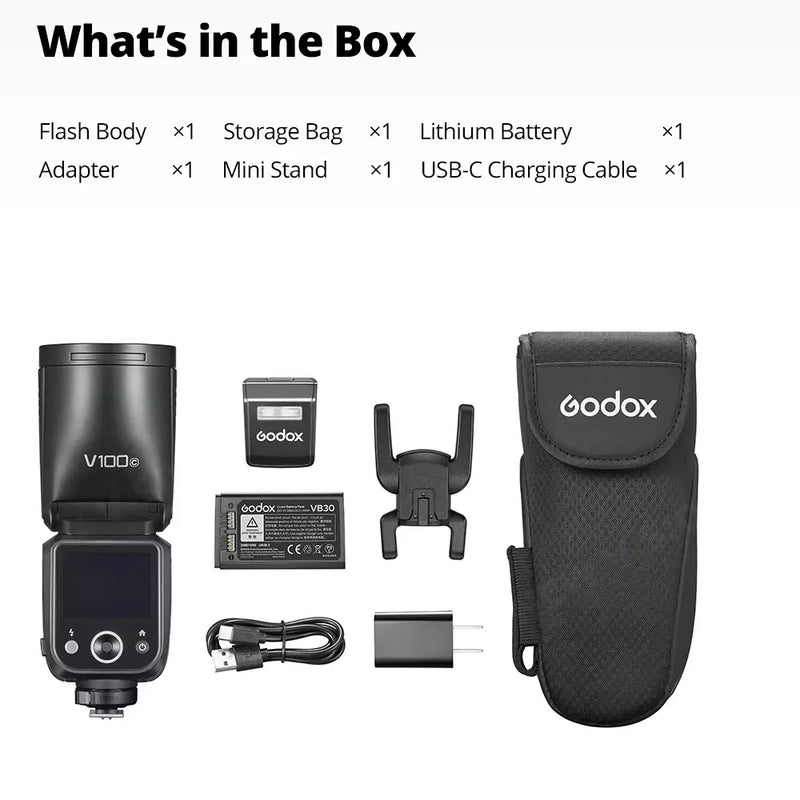 Godox V100C V100S V100N V100F V100O 100Ws TTL Round Head Camera Flash TouchScreen Speedlite for C/N/S/F/O